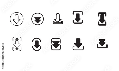 A collection of various download icons, ideal for web design, user interface (UI) design, and mobile app development.