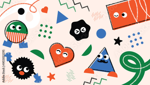 Kids and children background vector. Fun Childish hand drawn doodle design. Playful cartoon design for packaging design, wallpaper and print.