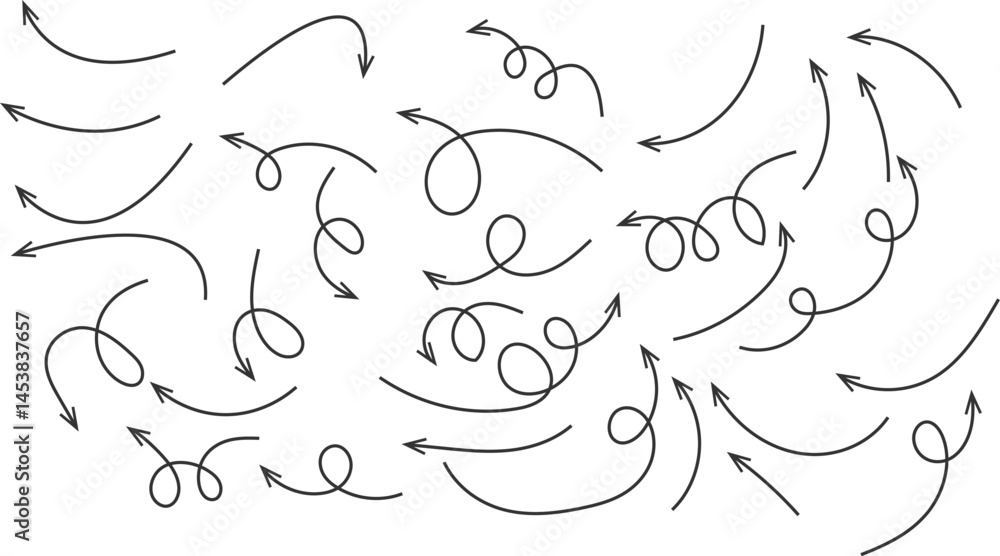 Fototapeta premium Curved arrows. curve dashed arrows design. Hand drawn arrow collection. exchange icons