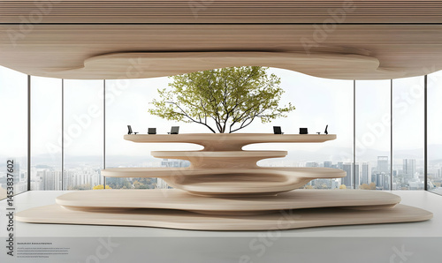 Modern Office Interior with Unique Design and Indoor Tree Feature