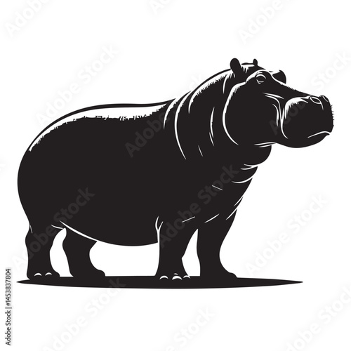 Hippopotamus silhouette illustration vector design, A hippopotamus silhouette vector illustration, Hippopotamus silhouette illustration vector design, hippos set silhouette on white background vector.