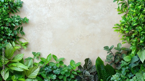 Green Leafy Border with Textured Background for Nature Themes