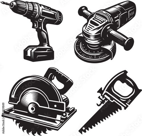Power Tools : Electric Drill, Angle Grinder, Jigsaw, and Circular Saw