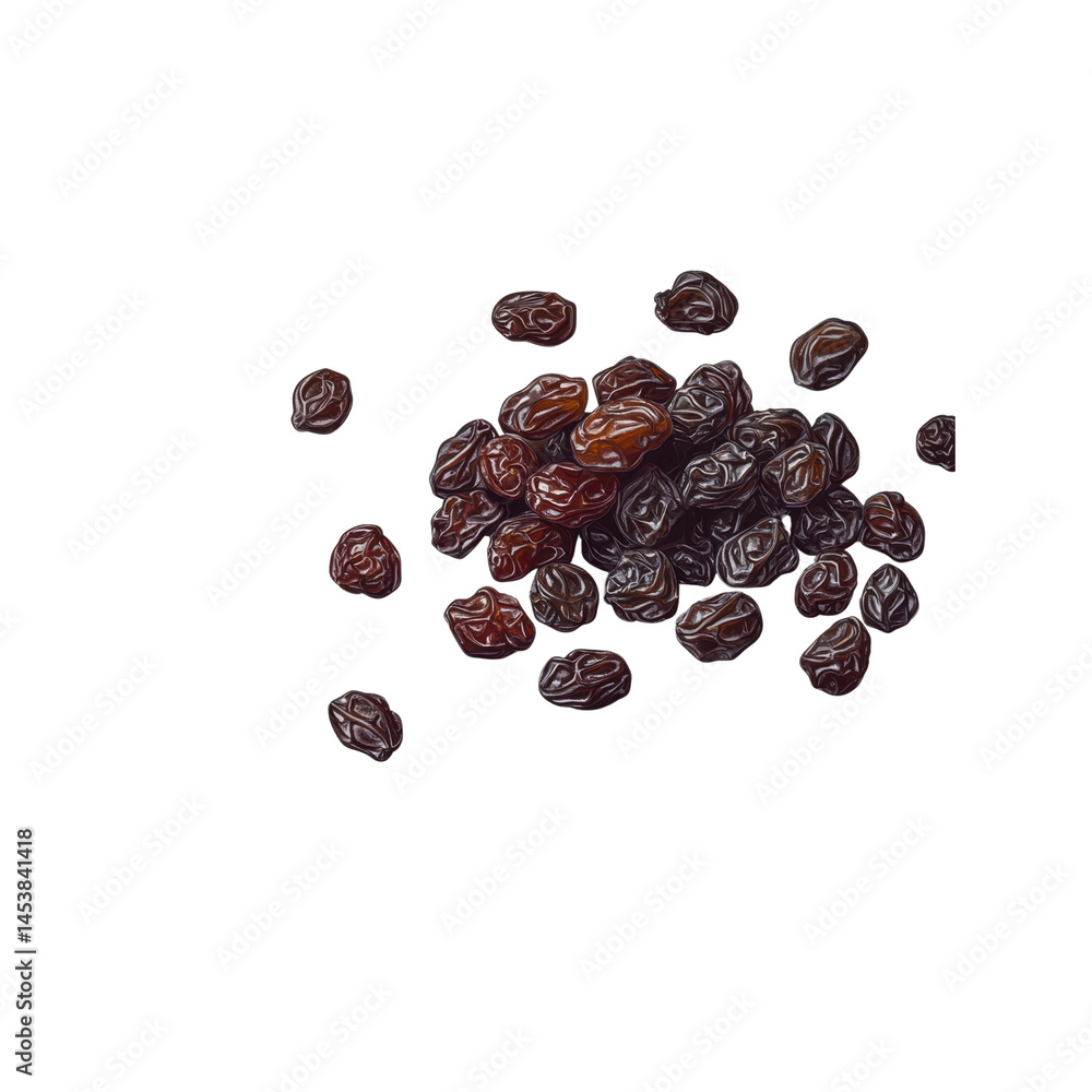 A Pile of Dark Sweet Raisins Isolated on Black Background A Pile of Dark Sweet Raisins Isolated on Black Background