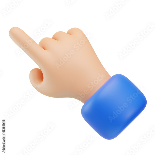 Cartoon Hand Pointing Upward 3D Illustration on White Background for UI UX Design Element