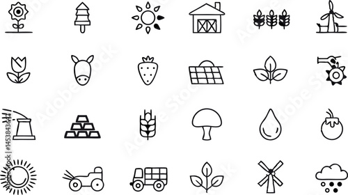 eco farm  sustainable agriculture line icon set  v.eps