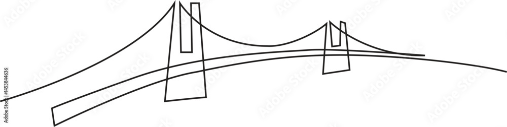 Giant bridge over river. Continuous one line drawing bridge, Simple modern minimalist style isolated on white background. editable stroke.
