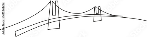 Giant bridge over river. Continuous one line drawing bridge, Simple modern minimalist style isolated on white background. editable stroke.