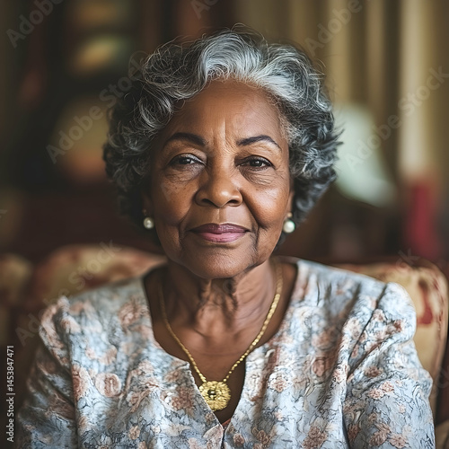 Portrait of a senior woman with a gentle expression in soft lighting