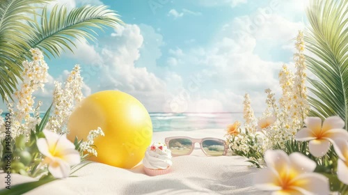 3d summer beach wallpaper. Virtual 4K video animation background with looping time lapse with very smooth graphics.