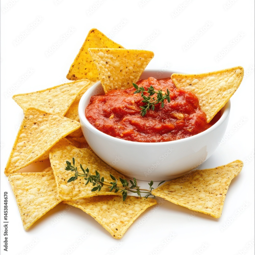 Chips and salsa bowl still life on a white background Chips and salsa bowl still life on a white background