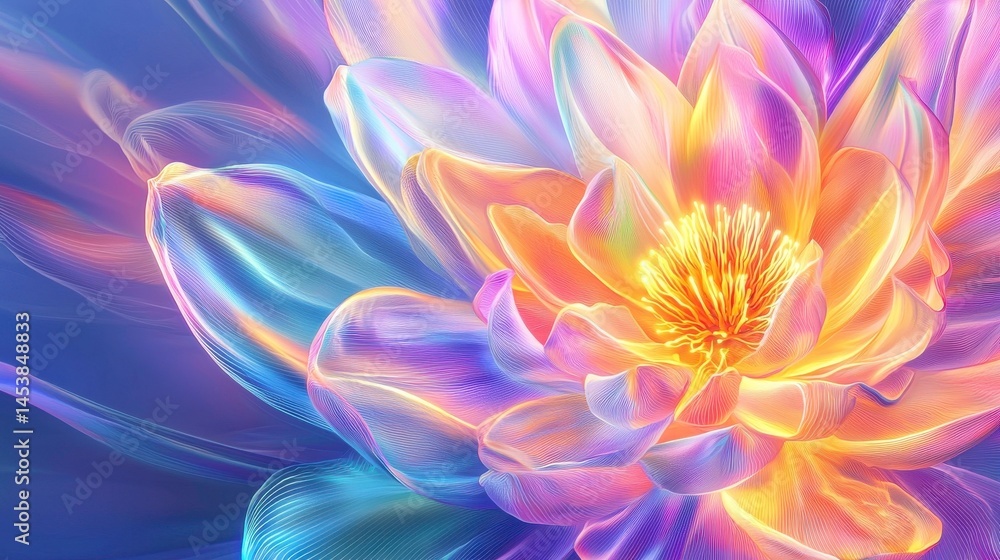 Obraz premium Abstract Lotus Flower Art, Colorful Petals, Modern Floral Design for Backgrounds