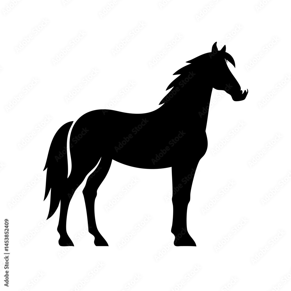 Majestic Horse Silhouette: Elegant Black and White Vector Graphic Majestic Horse Silhouette: Elegant Black and White Vector Graphic