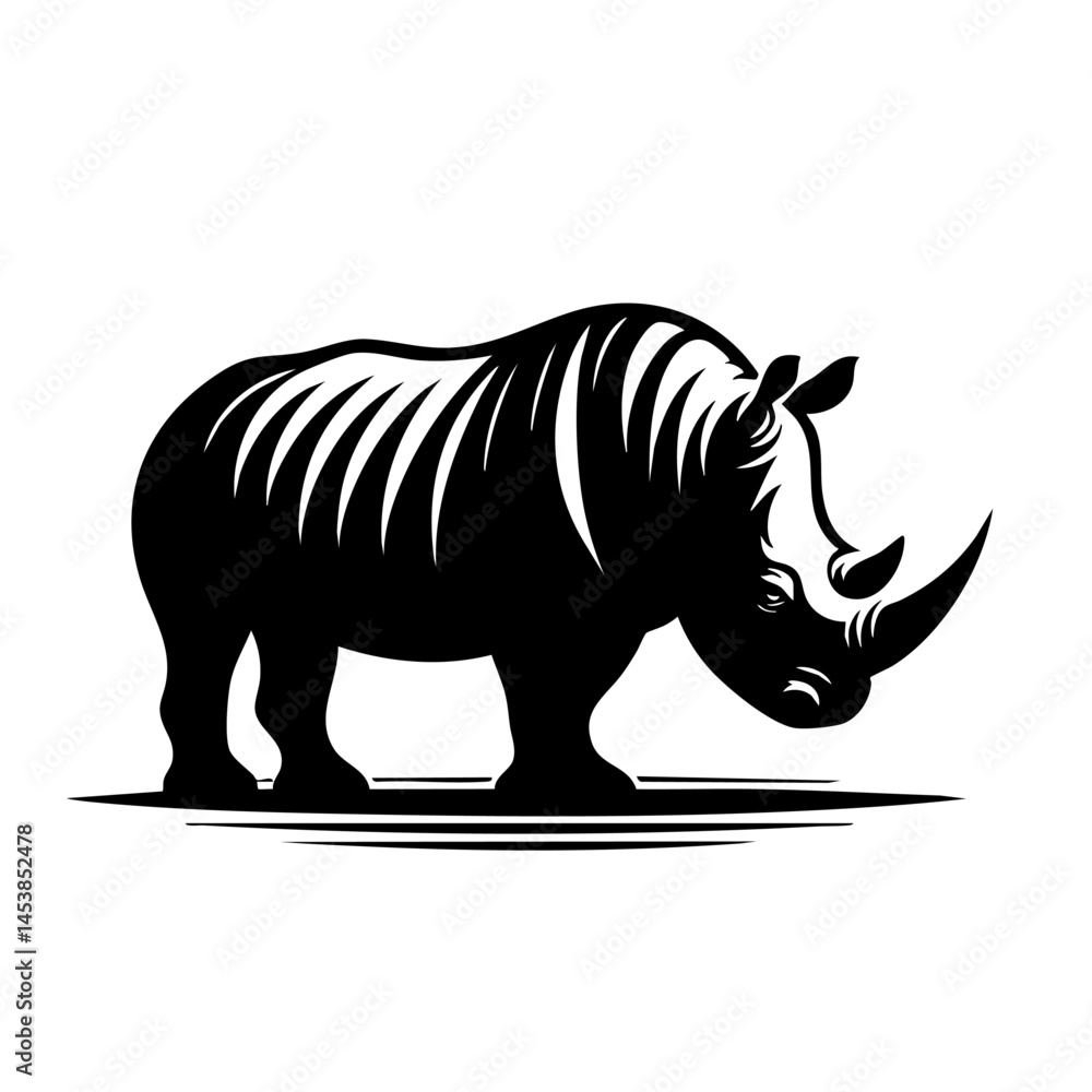 Fototapeta premium Majestic Rhino: A Black and White Wildlife Vector Graphic
