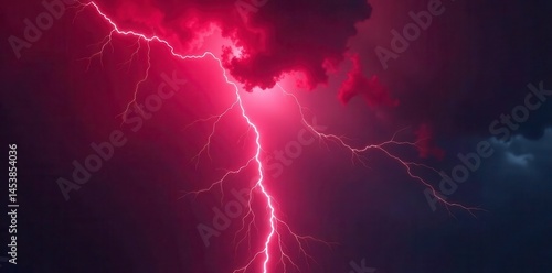 Red lightning bolts converging, dramatic forced perspective, photography, vibrant