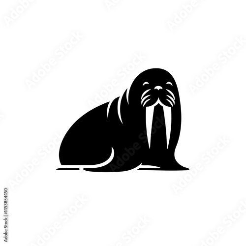 Walrus: Majestic Arctic Mammal, Black and White Vector Illustration