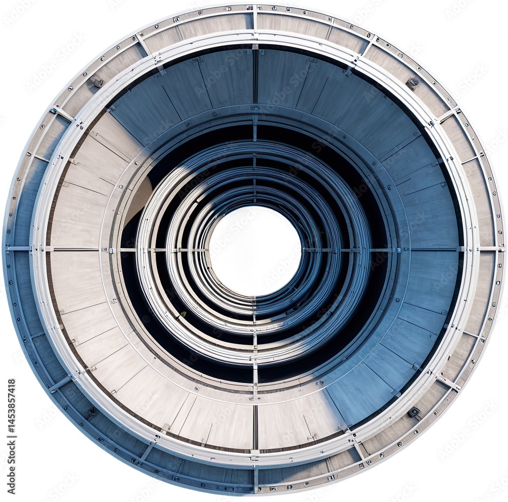 Fototapeta premium Abstract concentric rings fade toward the Earth, seen through a tunnel-like structure, artistic view