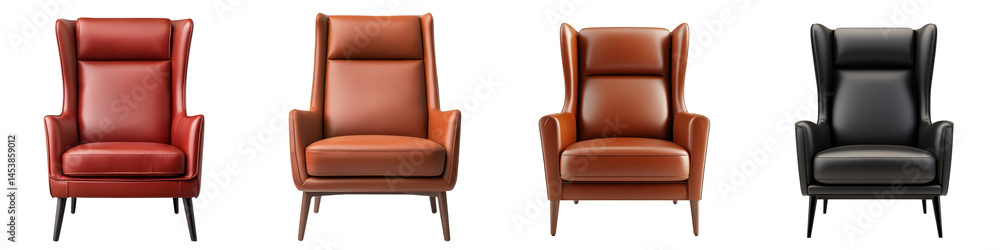 Naklejka premium Stylish and comfortable leather armchairs in various colors and designs.
