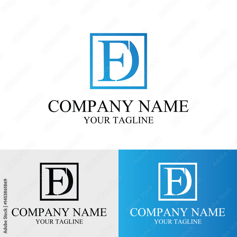 Abstract, simple, minimalist FD letter initial vector logo design in a square box. Abstract, simple, minimalist FD letter initial vector logo design in a square box.