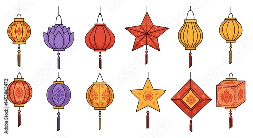 Collection of Colorful Asian Lanterns for Festive Celebrations