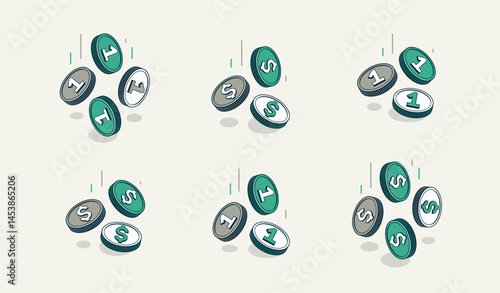 Falling coins vector set, rain of money, casino jackpot win, cashback concept, success and victory in business.