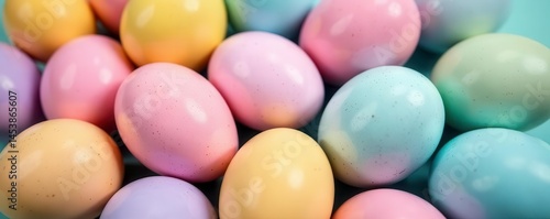 Vibrant pastel Easter eggs, speckled & solid colors, close-up , spring colors, vibrant, speckled