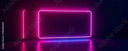 Vibrant neon sign banner glows brightly against black , glow, signboard