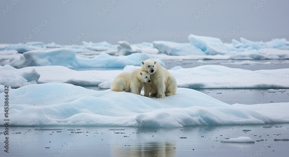 Arctic Polar Bears Huddling on Melting Ice Floes Arctic Polar Bears Huddling on Melting Ice Floes