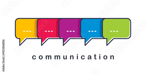 Communication concept shown with speech bubbles vector illustration, conference or briefing, blog public discussion, let’s talk.