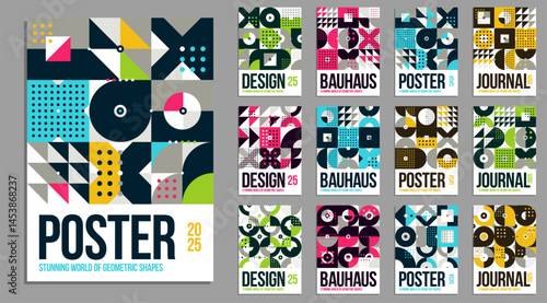 Bauhaus covers design, vector set geometric patterns abstract backgrounds collection, design templates for flyers, booklets and advertising, retro construct style graphics.