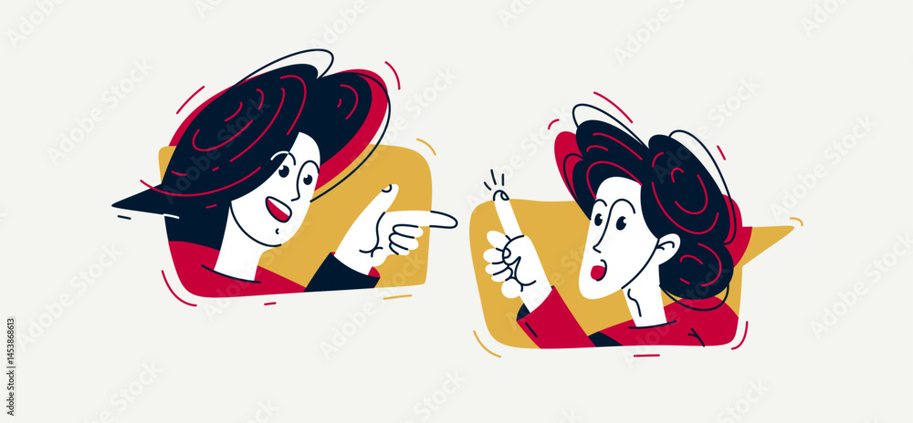 Couple of young people having conversation online via messenger, vector illustration of two people arguing and having communication, debate online speech boxes. Couple of young people having conversation online via messenger, vector illustration of two people arguing and having communication, debate online speech boxes.
