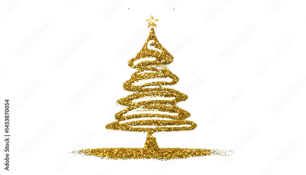 Obraz premium Golden Christmas tree made by using stippling technique isolated on transparent background