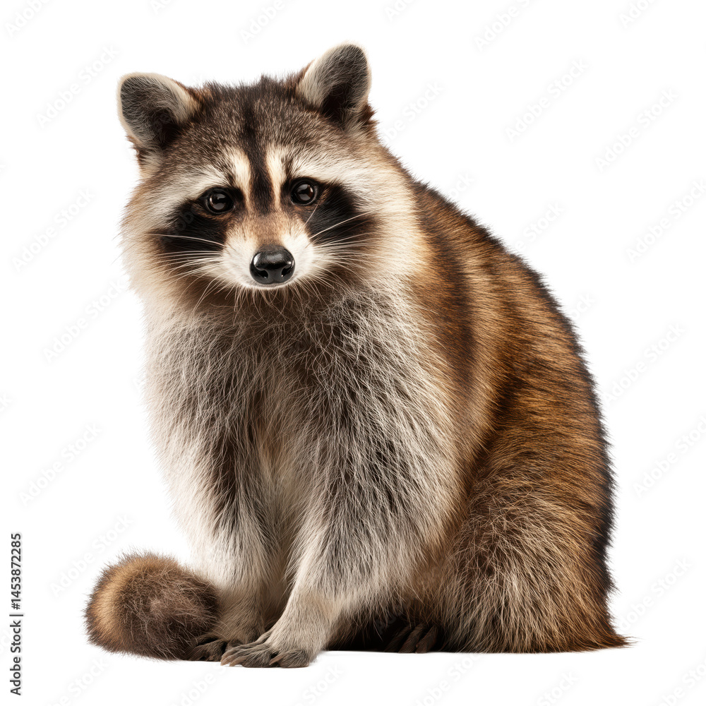 Obraz premium Stunning Raccoon Portrait: A Close-up View of a Wild Animal , isolated on white background PNG