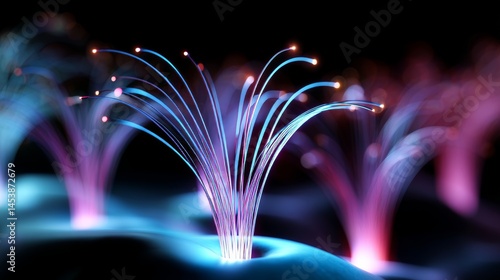 3D Neural Network with Glowing Data Streams and Digital Nodes