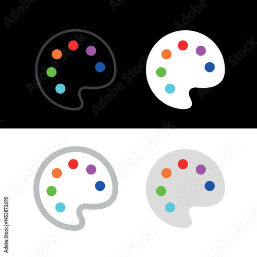 The palette icon. An attribute of an artist, paint, or creative workshop. Indicates a change in the theme, background, or color palette of an application or interface. A tool for painting and painting
