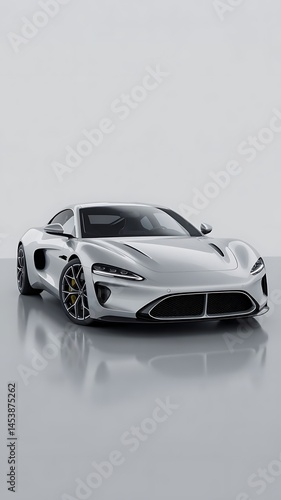 Sleek silver sports car futuristic design clean studio shot sharp details elegant lines powerful