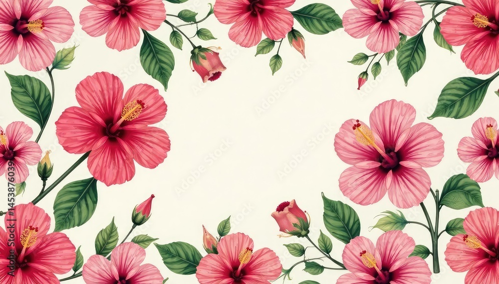 Delicate hibiscus flowers, stylized design, elegant seamless pattern, background, texture, fabric Delicate hibiscus flowers, stylized design, elegant seamless pattern, background, texture, fabric