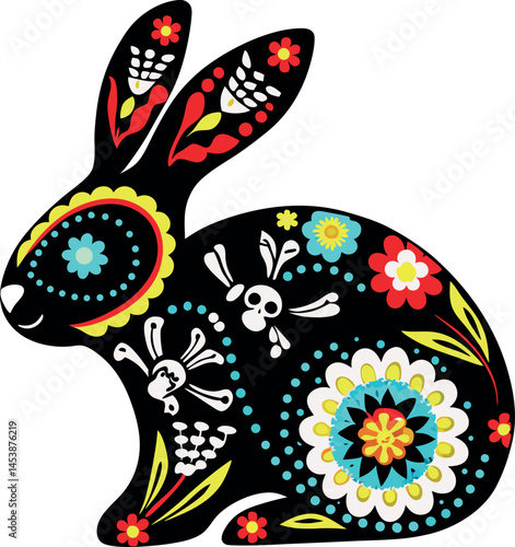 day of the dead rabbit sugar skull style colorfu vector illustration
