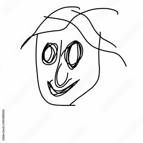 Abstract grunge line minimalist brush face. Abstract face portrait, Modern contemporary art, trendy continuous drawing. Cubism artistic linear portrait.