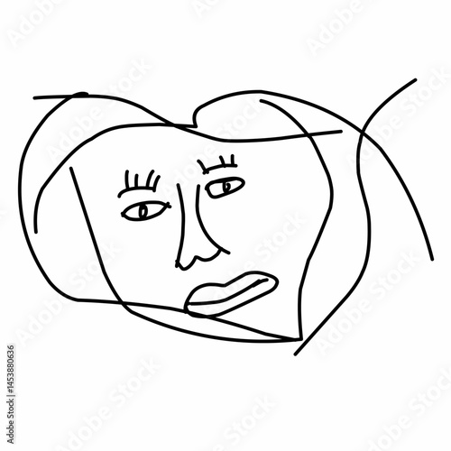 Abstract grunge line minimalist brush face. Abstract face portrait, Modern contemporary art, trendy continuous drawing. Cubism artistic linear portrait.