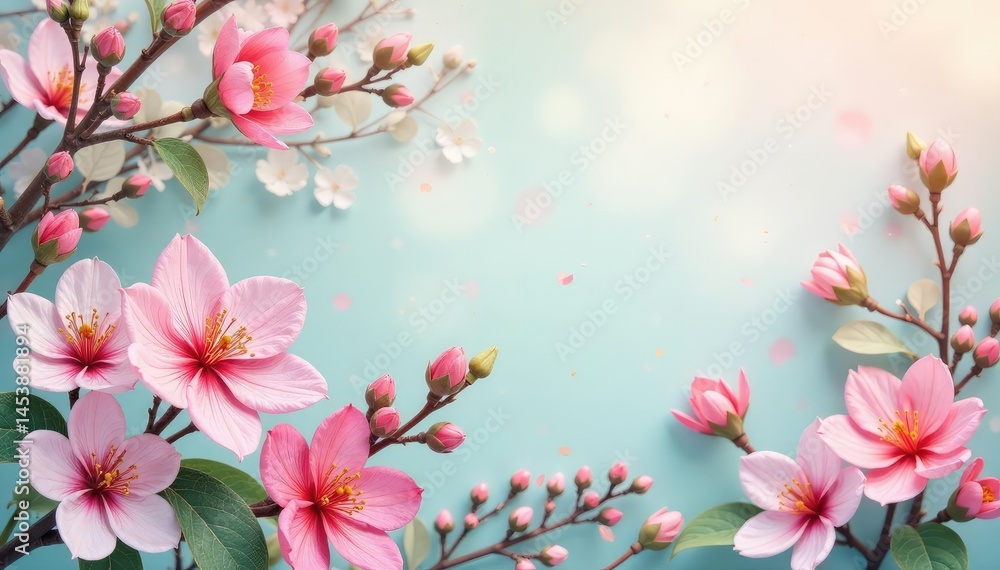 Obraz premium Subtle pastel floral tapestry, delicate blossoms & leaves, illustration, detail, romantic