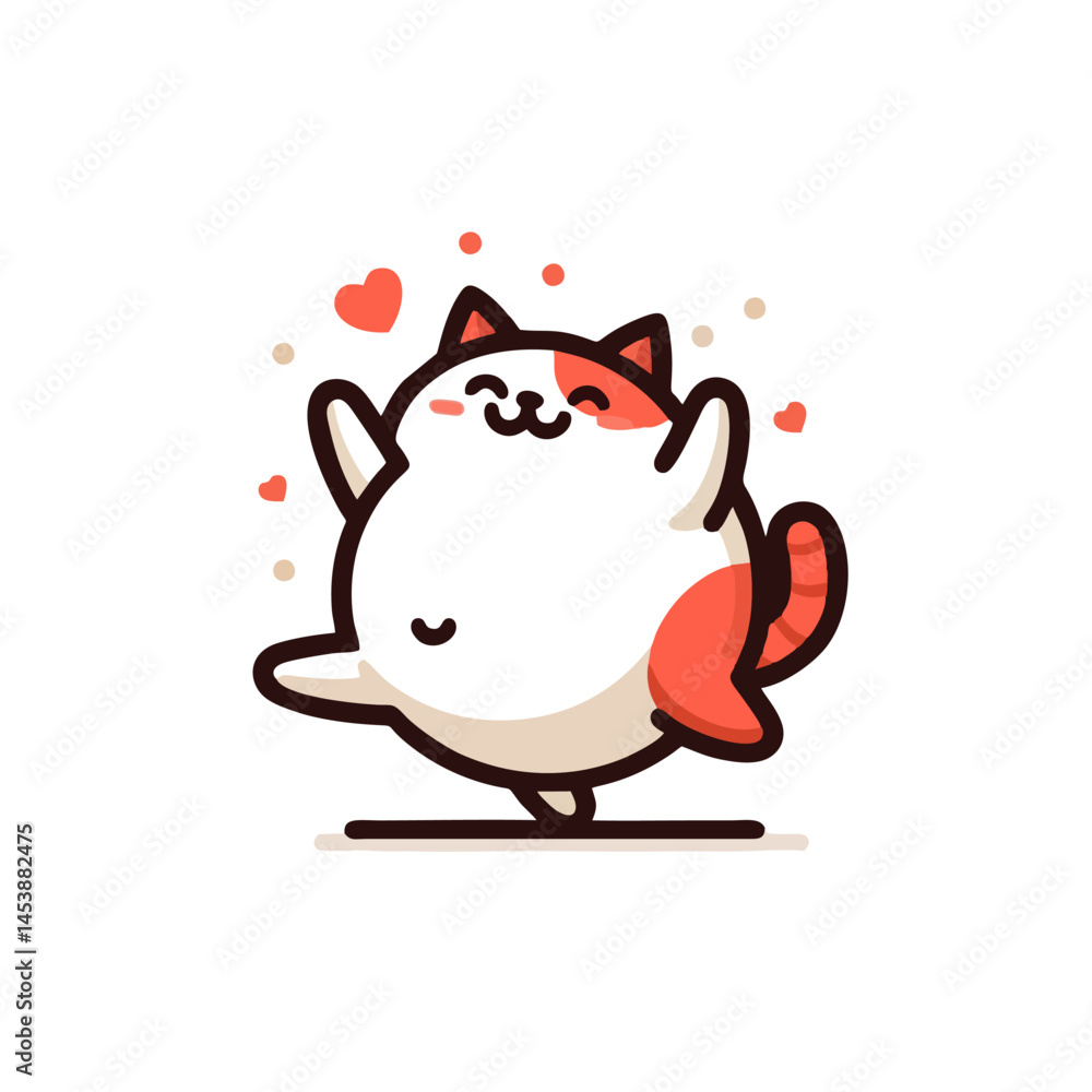 Playful Fat Cat Logo, Flat Shapes, Vector Friendly, Cartoon Illustration Playful Fat Cat Logo, Flat Shapes, Vector Friendly, Cartoon Illustration
