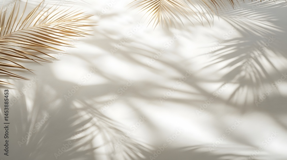 Obraz premium Light beige palm leaves cast subtle shadows on a bright surface.
