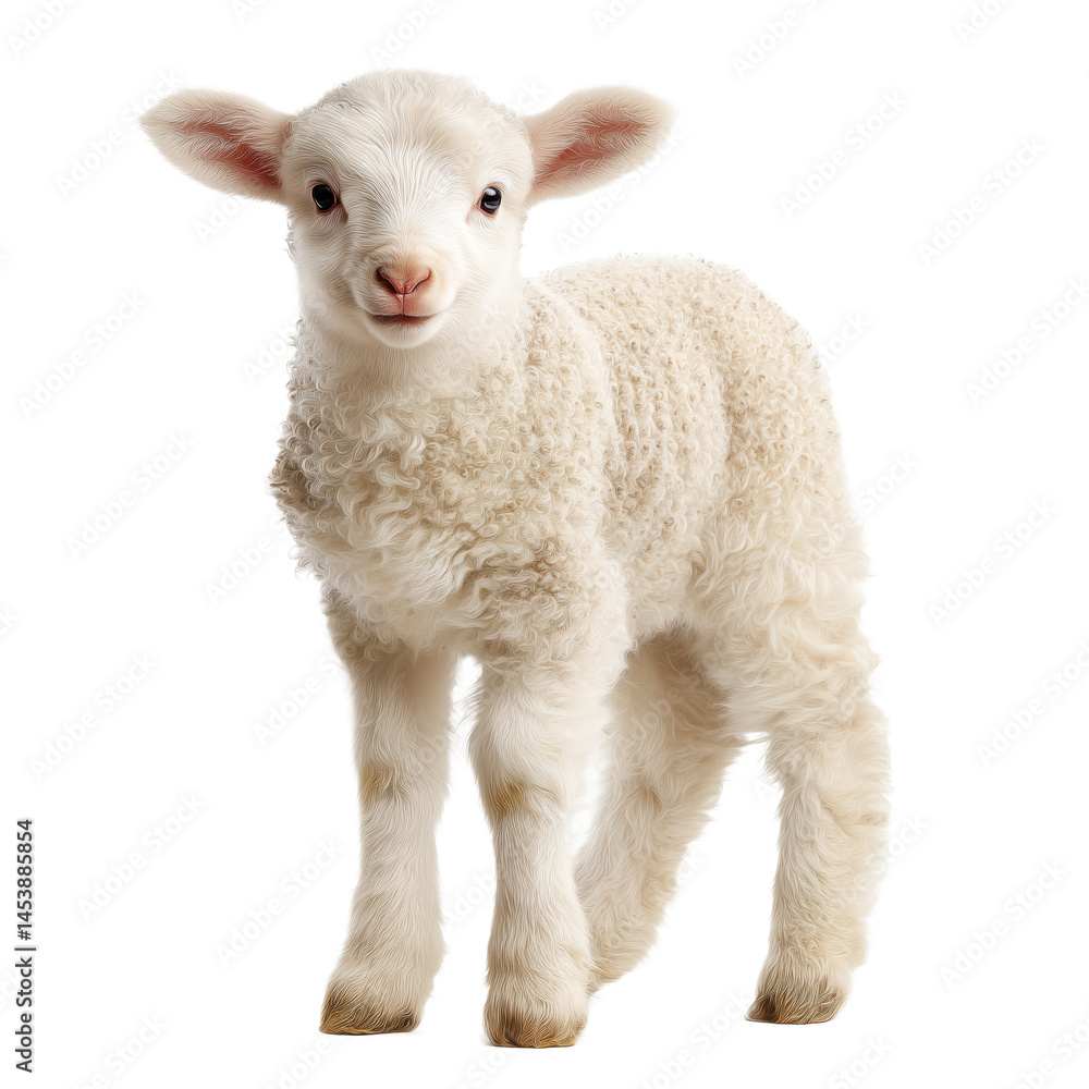 Fototapeta premium Adorable Baby Lamb, Fluffy and Innocent, A Symbol of Pure Nature , isolated on white background PNG