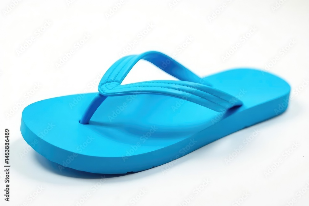 Close-up view of a blue flip-flop isolated against a pure white backdrop, product photography, foot Close-up view of a blue flip-flop isolated against a pure white backdrop, product photography, foot