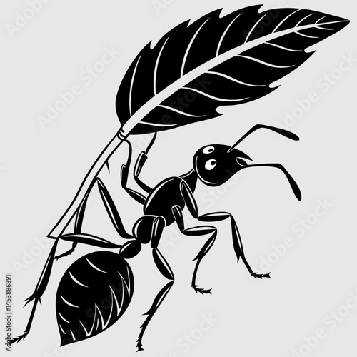 An ant carrying a leaf image silhouette design vector art and illustration