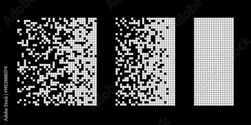 Big data abstract background. Digital black and white pixel pattern. Data loss or corruption. Vector illustration.
