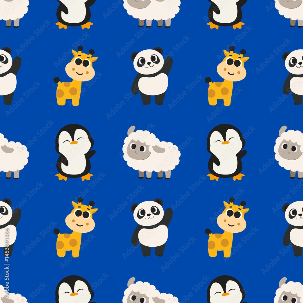 Fototapeta premium set of cartoon animals in seamless pattern