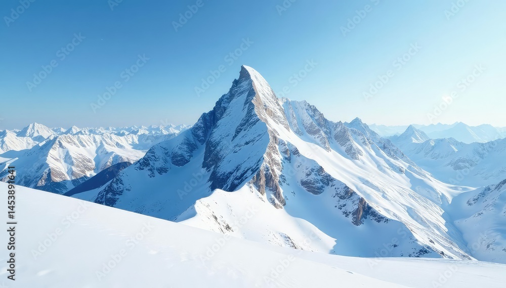Snow-covered mountain peak, pristine white expanse, image, snowy mountain, outdoor Snow-covered mountain peak, pristine white expanse, image, snowy mountain, outdoor