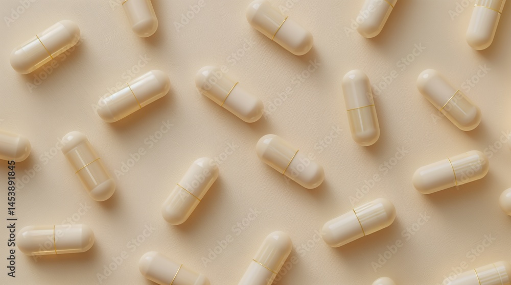 custom made wallpaper toronto digitalWhite capsules scattered on beige background, clean pharmaceutical concept with soft neutral tones.